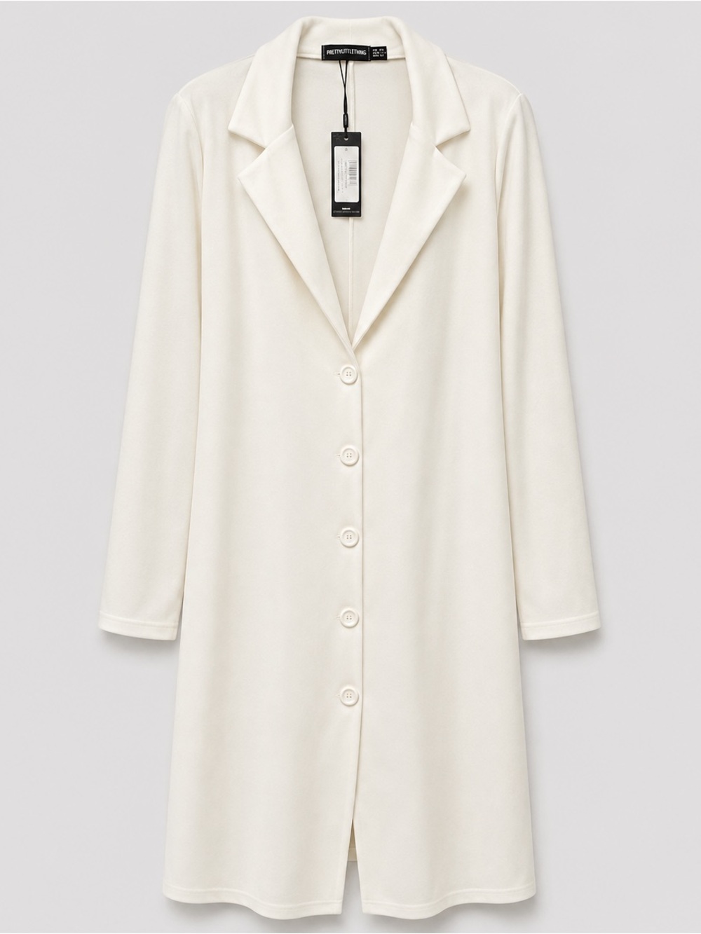 PrettyLittleThing Cream Long Button-Front Blazer Jacket